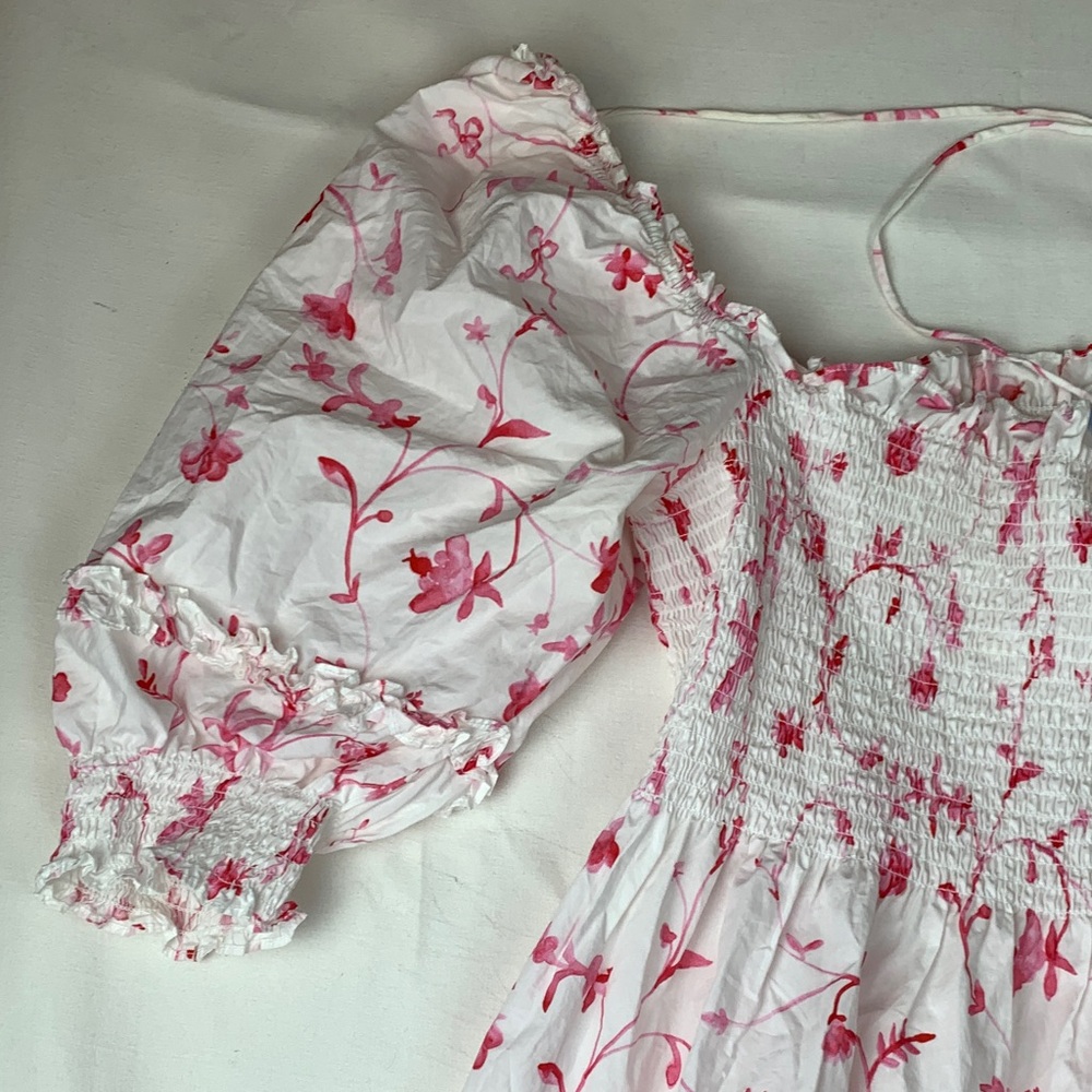Hill House Floral Midi Dress - White with Pink Print - Picture 6 of 10